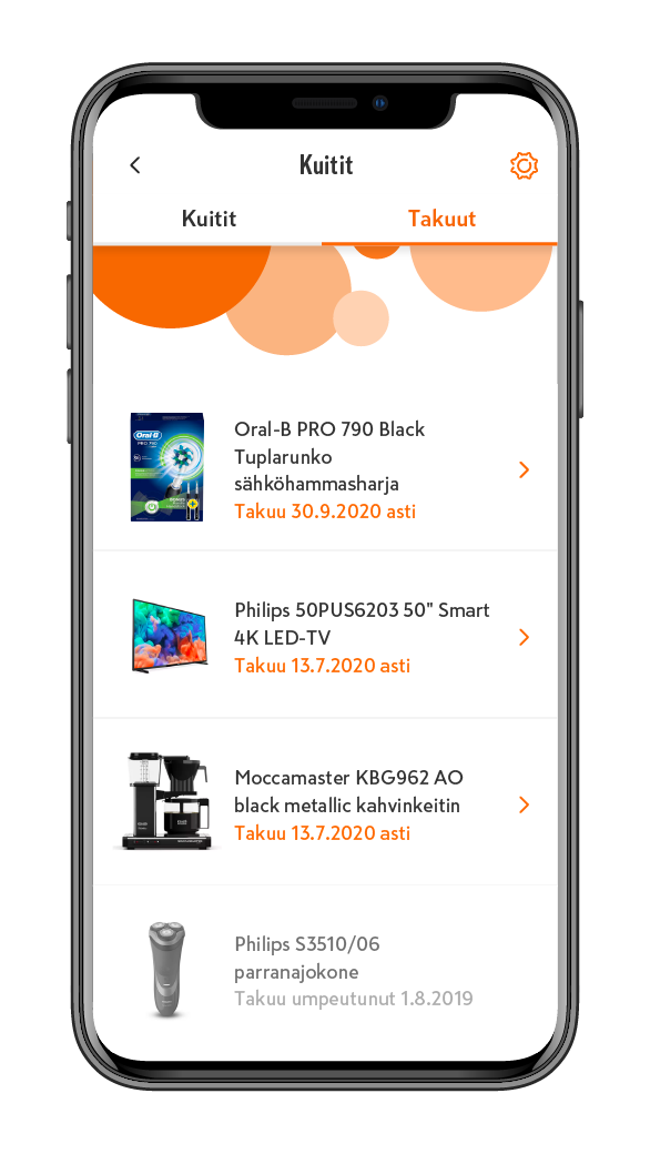List view: warranty receipts